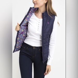 U.S. Polo Assn - Reversible Puffer Vest - Floral + Navy Blue